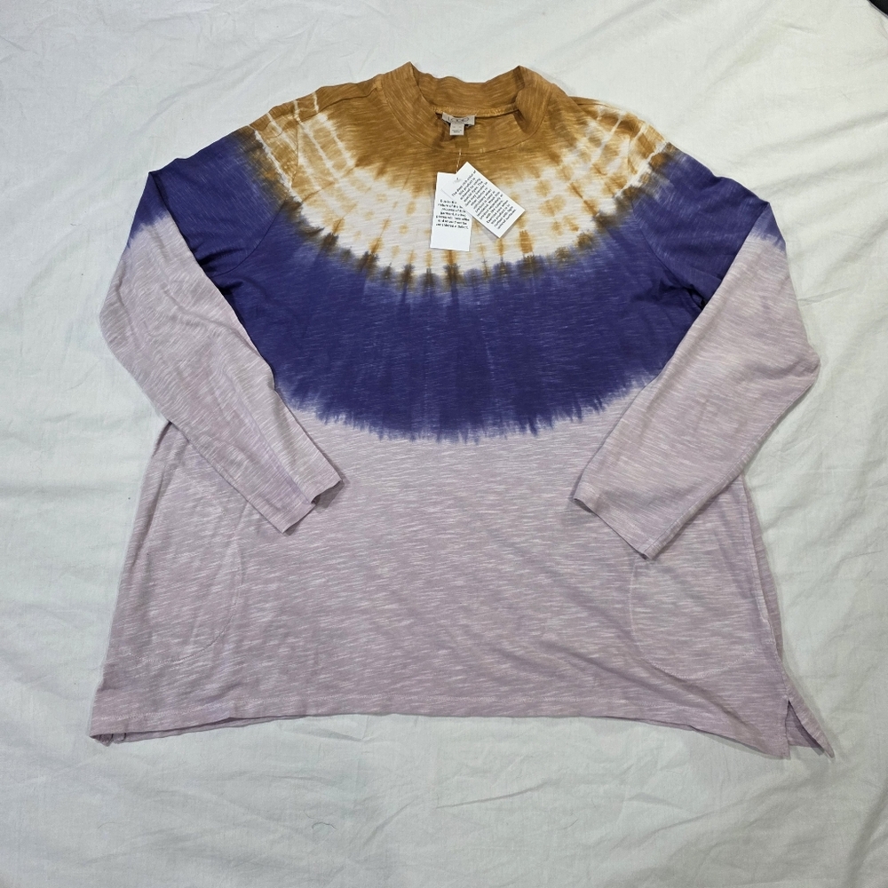 NWT LOGO by Lori Goldstein Lightweight Relaxed Tie Dye Pocket Top Boho Tunic. XL